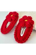 Amigurumi Örgü Çocuk Çiçek Toka Kırmızı Tek Ebat