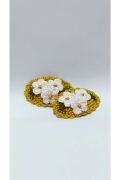 Handmade Tasarım Hediyelik Amigurumi Yeni Trend Işlemeli 2'li Toka Seti hardal Tek Ebat