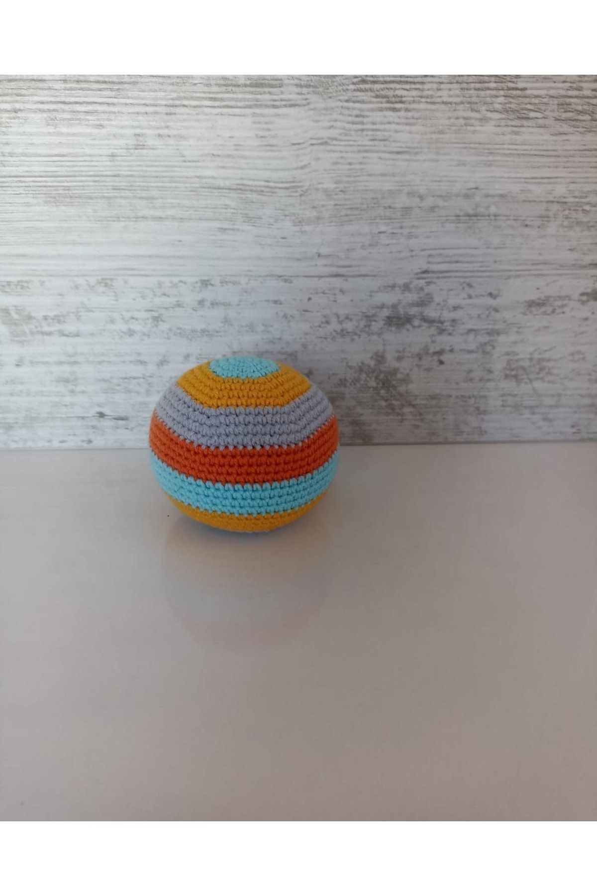 Amigurumi Organik Örgü Çıngıraklı Top Mavi
