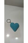 Amigurumi Hediyelik Dağıtmalık Düğün Kına Nikah Toptan Örgü Kalp Anahtarlık açık mavi