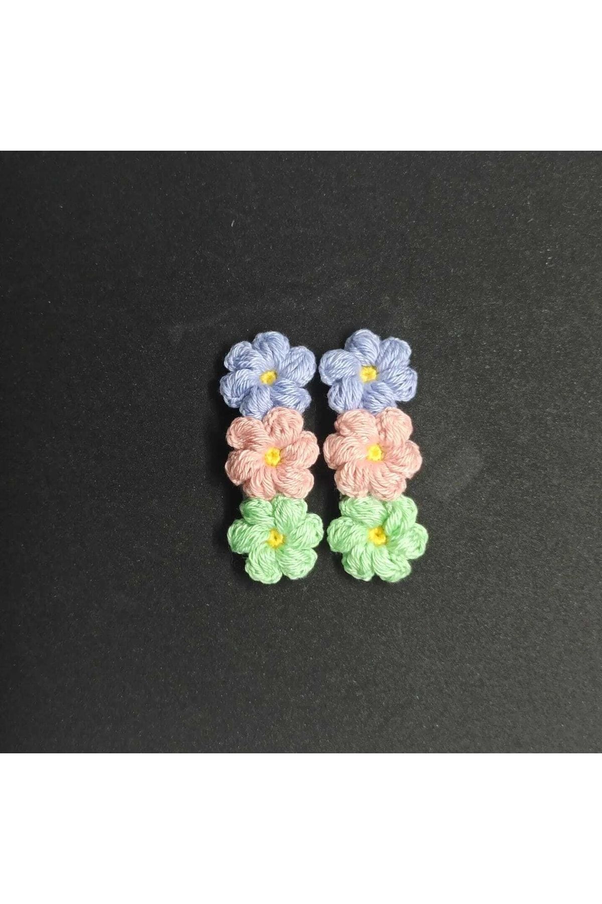 Üç Çiçek Şık Tasarım Amigurumi 2 Li Toka Seti PASTEL Tek Ebat
