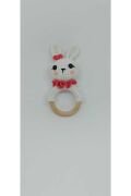 Amigurumi Handmade Örgü Süslü Tavşan Çıngırak beyaz