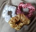 Saten Lastik Toka Hand Made Renkli 3'lü Toka Seti gold-beyaz-pudra