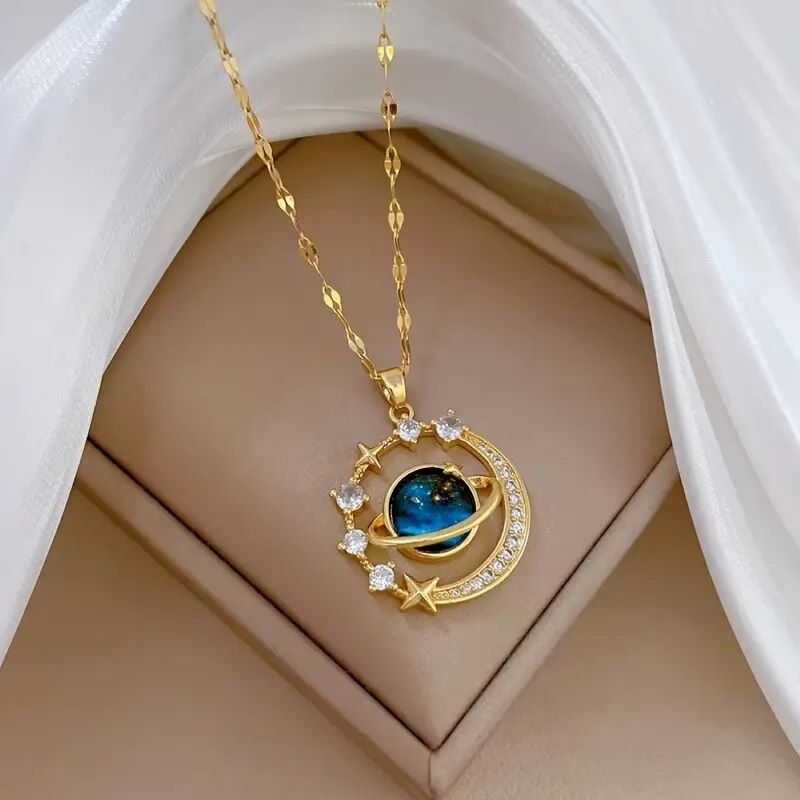 Şık ve trend yıldızlı gökyüzü taşlı kolye, zarif ve trend gezegen taşlı kolye, moda banket hediyeleri için ilk tercih, kişiselleştirilmiş ve çok yönlü